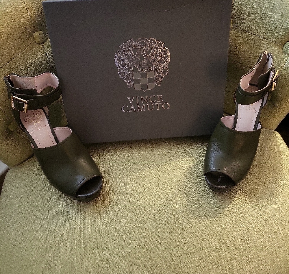 Vince Camuto Olive Green Peep-Toe Sandals